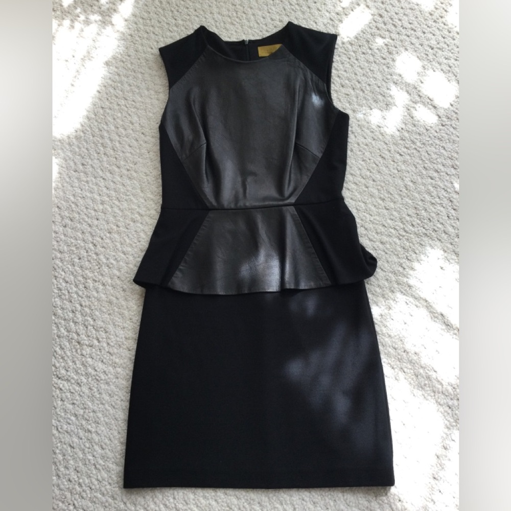 Nicole Miller black leather peplum mini dress